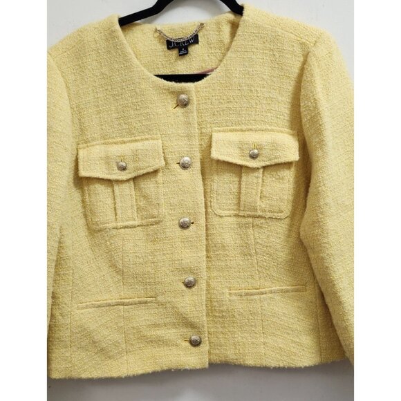 J.Crew Yellow Tweed Cropped Jacket 18 Women Classic Chanel Style Button Front - Picture 4 of 15